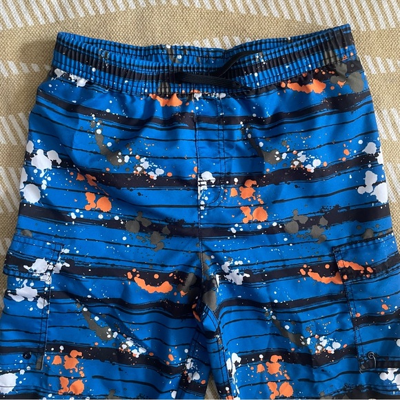 ✌️2/$10✌️ Vibrant Blue & Black Striped Swim Shorts w Paint Splatter – XL GUC - Picture 3 of 16